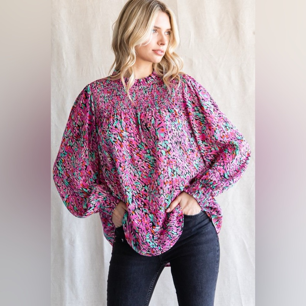 🎄JODIFL Pink Floral Frilled Neck Print Blouse in Cream